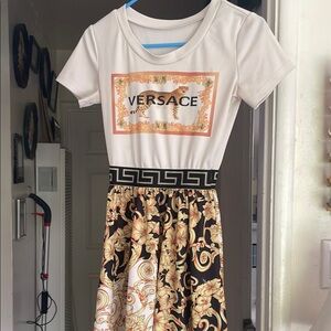 Versace White and Black Dress with Gold Accents